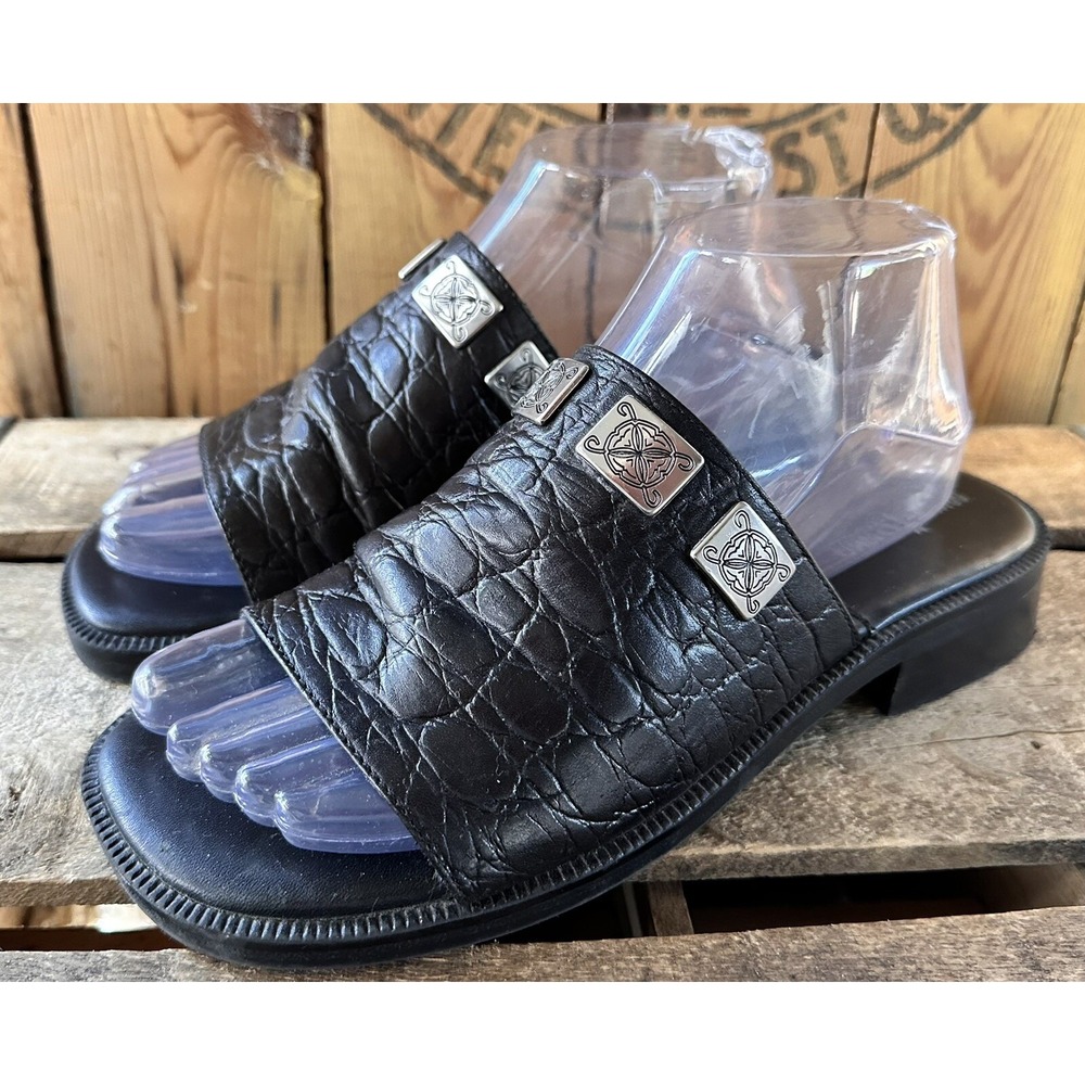 MINNETONKA Slides Sandals Black Aztec Women's 8 Comfort   Medallions